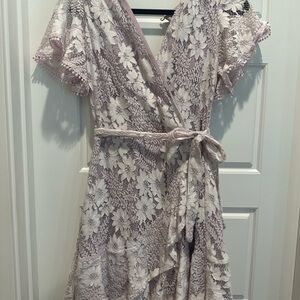 Purple lace wrap dress